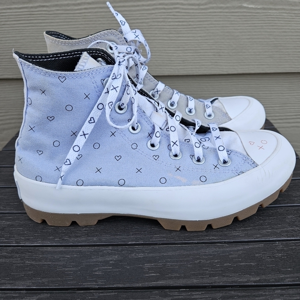 Converse All Star Lift Platform Run Star Shoes Gray Blue Hearts Women's Size 8 - Picture 3 of 15
